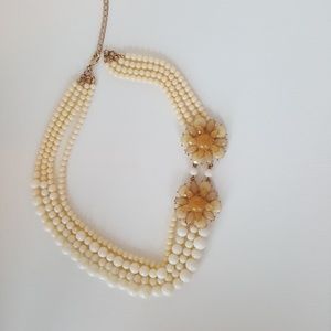 Cream and White Beaded Flower Necklace